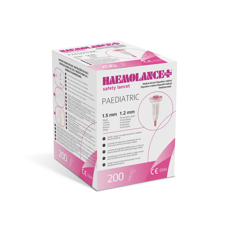 HAEMOLANCE Plus PAEDIATRIC Ланцети(автоматичні)стер., Лезо1,5 мм, 1,2мм, 200шт.